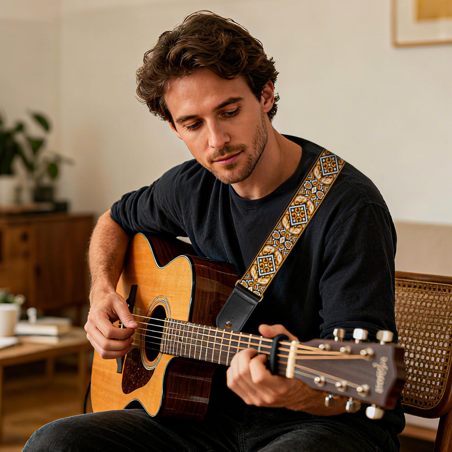 AODSK Guitar Strap Vintage Woven Adjustable,includes 2 Strap Locks, For Bass, Electric & Acoustic Guitars (Solar Weave)