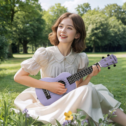 AODSK Soprano Violet Ukulele for Beginner 21 Inch Ukelele with Gig Bag Strap Nylon String 4 Picks Holiday Gift