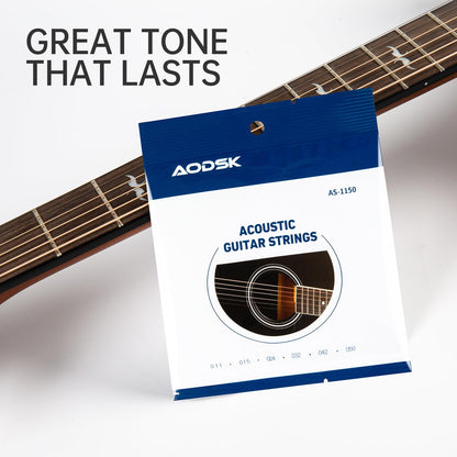 AODSK Guitar Strings,Light Acoustic Strings Phosphor Bronze Coating Acoustic Guitar Strings,5 Sets of 6 Hex Steel String(.011-.050)