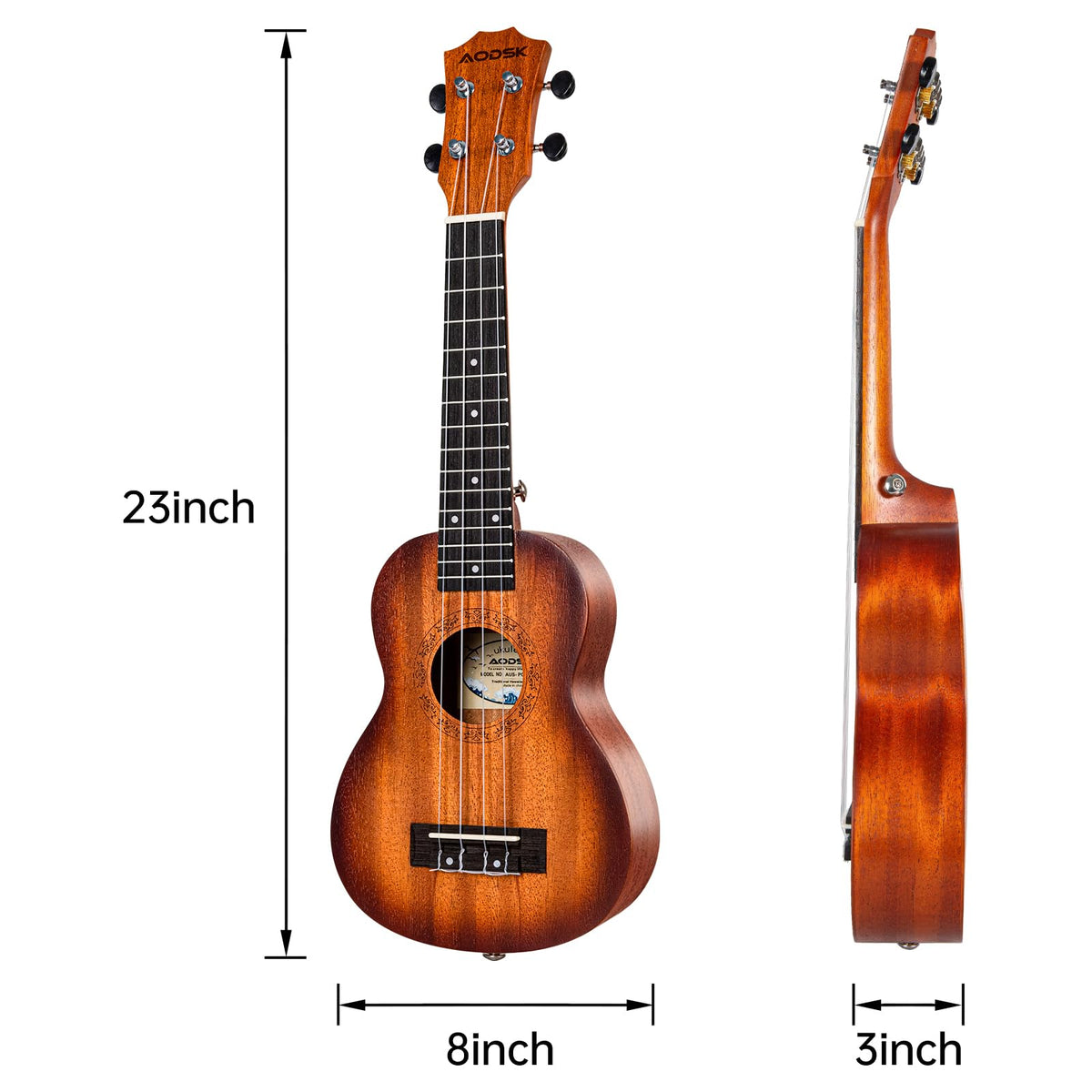 AODSK Sunburst Concert Ukulele 23 Inch – Sapele Wood Uke for Beginners & Adults with Gig Bag, Strap, Nylon Strings & 4 Picks