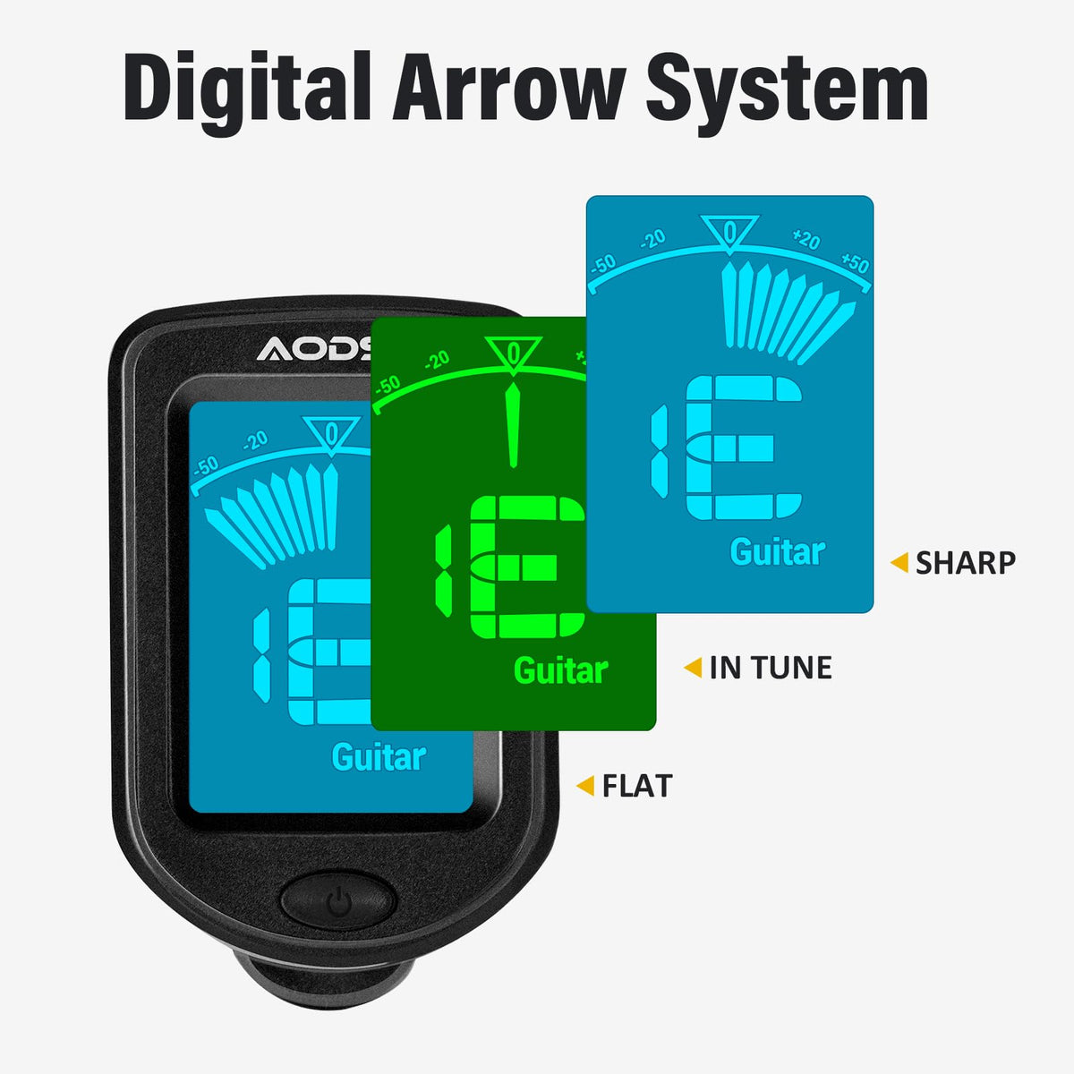Aodsk夹式吉他调音器，适用于弦乐器，数字电子调音器，大尺寸清晰LCD显示屏，可旋转，适用于民谣吉他、尤克里里、贝斯、小提琴和十二平均律，附赠10枚吉他拨片