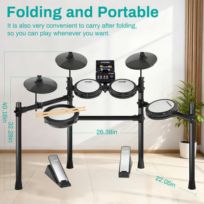 AODSK Electronic Drum Set, Professional Mesh Drum Pads, Upgraded Sound Module (260 sounds/30 Kits/20 Songs),Includes Sticks,Headphones,drum throne (2025 New Upgraded)