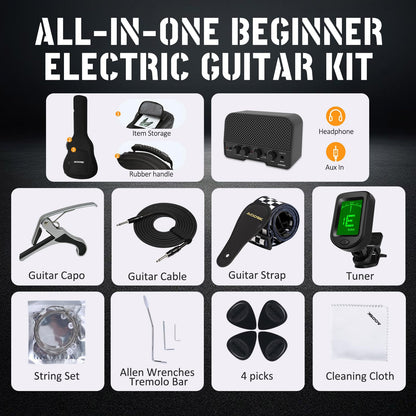 AODSK 39" Electric Guitar Starter Kit – Ocean Blue HSS | Style-Forward Beginner Set with Bluetooth Amp