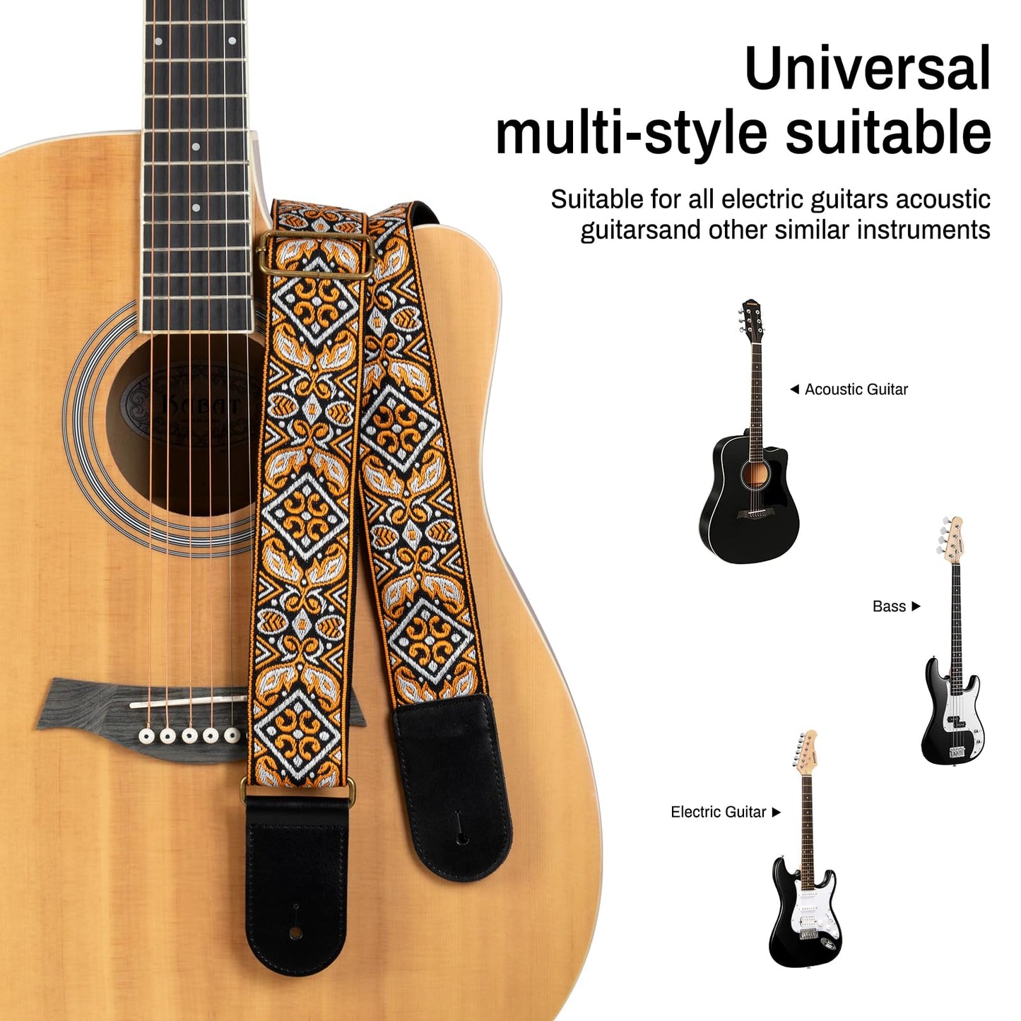 AODSK Guitar Strap Vintage Woven Adjustable,includes 2 Strap Locks, For Bass, Electric & Acoustic Guitars (Solar Weave)