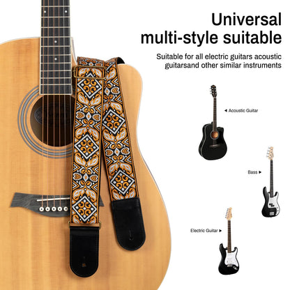 AODSK Guitar Strap Vintage Woven Adjustable,includes 2 Strap Locks, For Bass, Electric & Acoustic Guitars (Solar Weave)