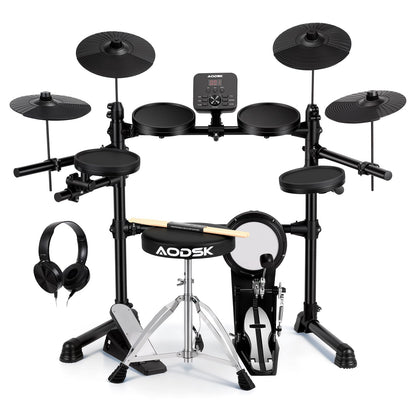 AODSK Electric Drum Set for Beginners with 241 Sounds,4 Quiet Drum Pads,2 Pedal,Throne,Sticks,Electronic Drum with Headphone,AED-400pro