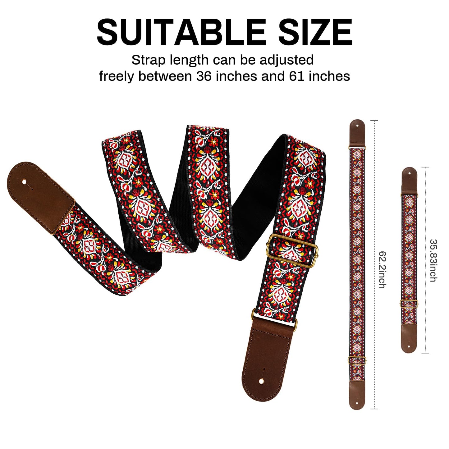 AODSK Guitar Strap Vintage Woven Adjustable,includes 2 Strap Locks, For Bass, Electric & Acoustic Guitars (Crimson Weave)