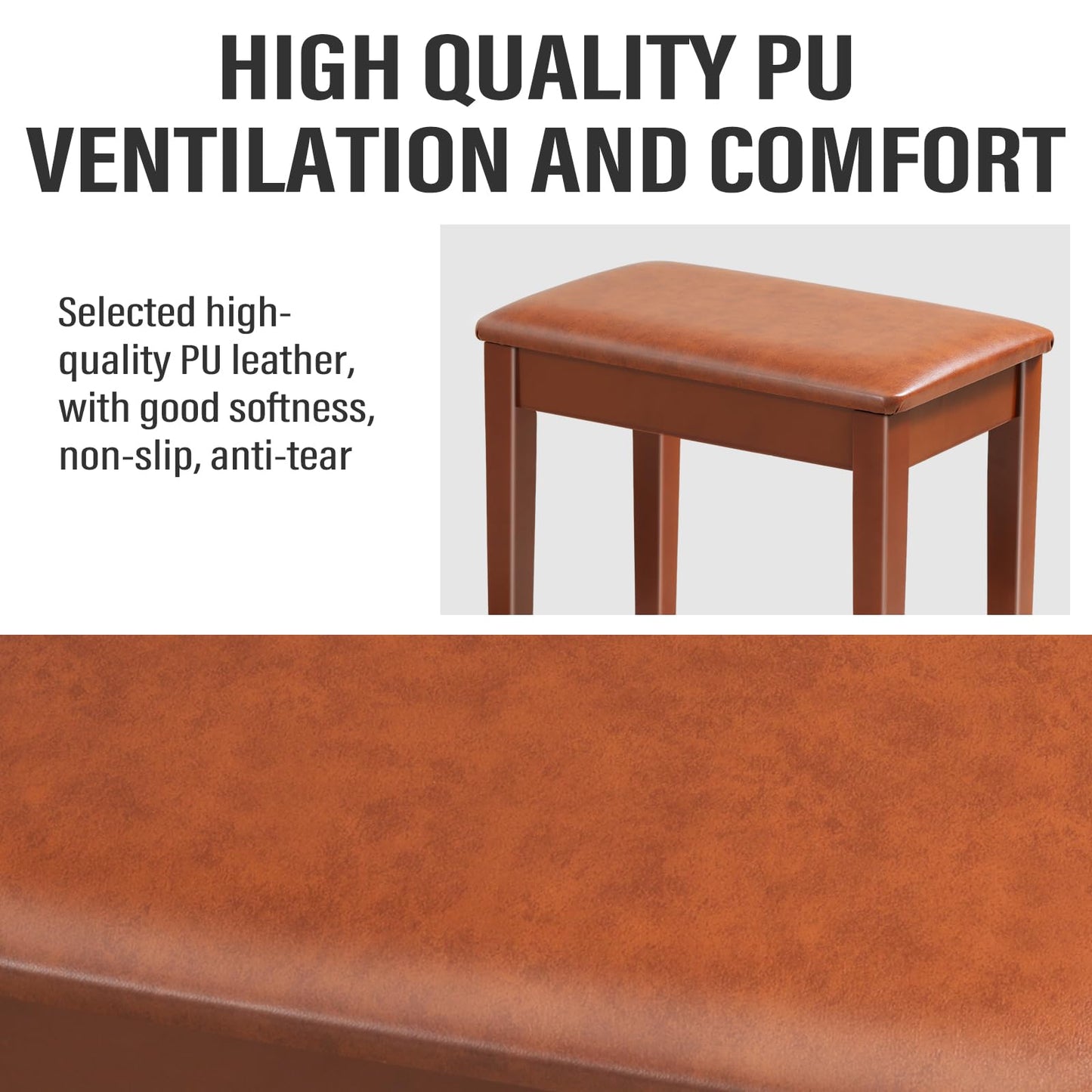 AODSK Piano Bench with Cushion,Solid Wood Keyboard Bench Piano Chair Piano Seat,Brown Piano Stool,13.21 x 21 x 18.2 Inches