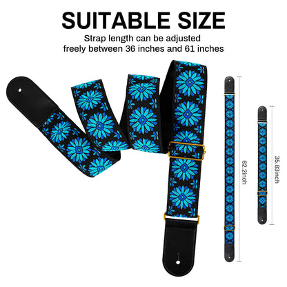 AODSK Guitar Strap Vintage Woven Adjustable,includes 2 Strap Locks, For Bass, Electric & Acoustic Guitars (Blue Bloom)