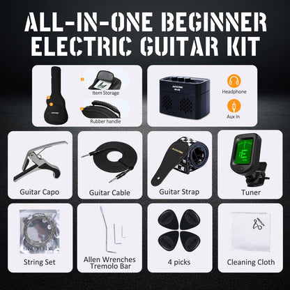 AODSK 39" Electric Guitar Starter Kit – Sunburst HSS | Vintage-Inspired Tone, Full Beginner Set with Bluetooth Amp
