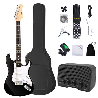 AODSK Electric Guitar for Beginners – 39" Black SSS | Classic Strat-Style Electric Guitar Kit with Amp, Gig Bag & Accessories