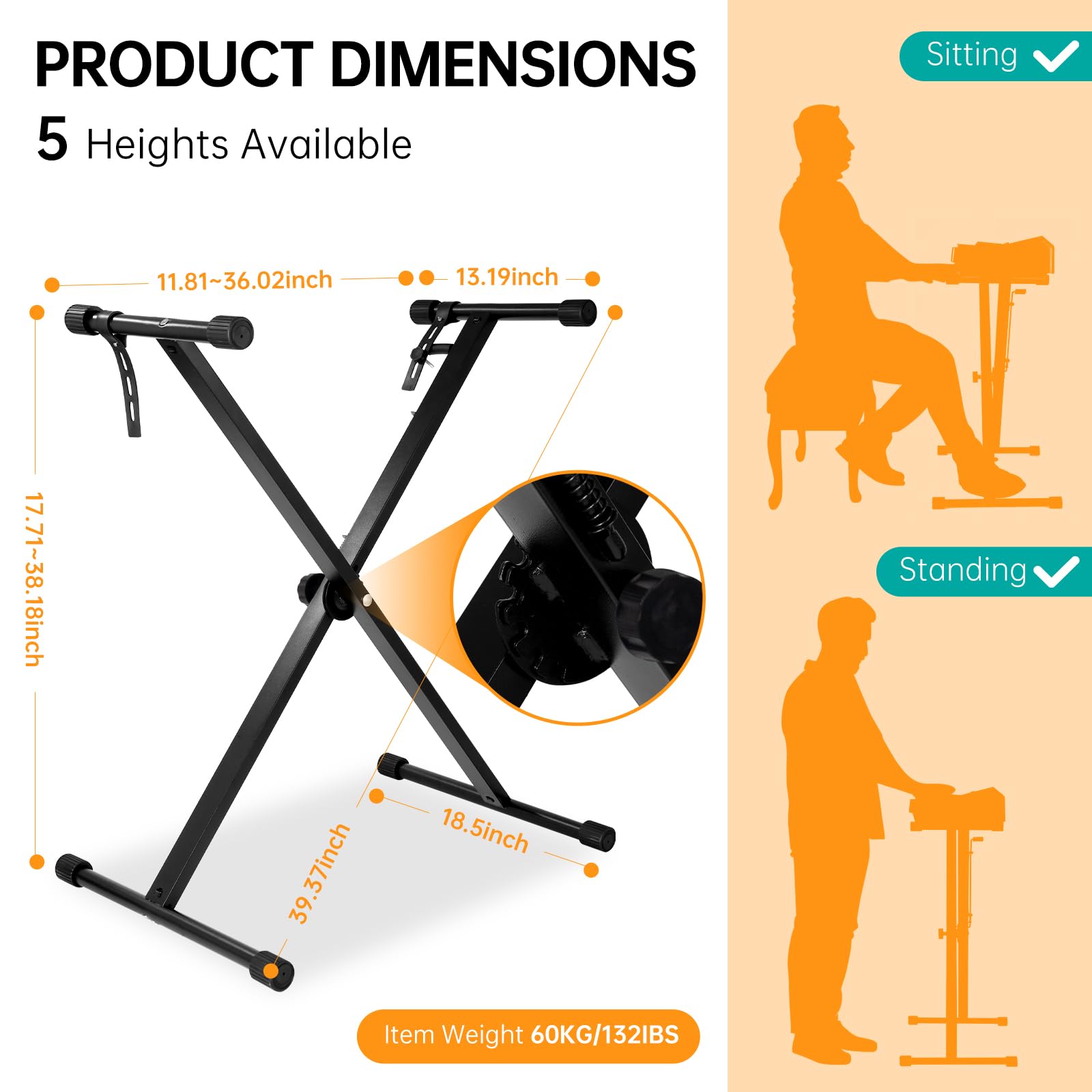 AODSK Single-X Keyboard Stand Adjustable Width & Height,Piano Stand wi