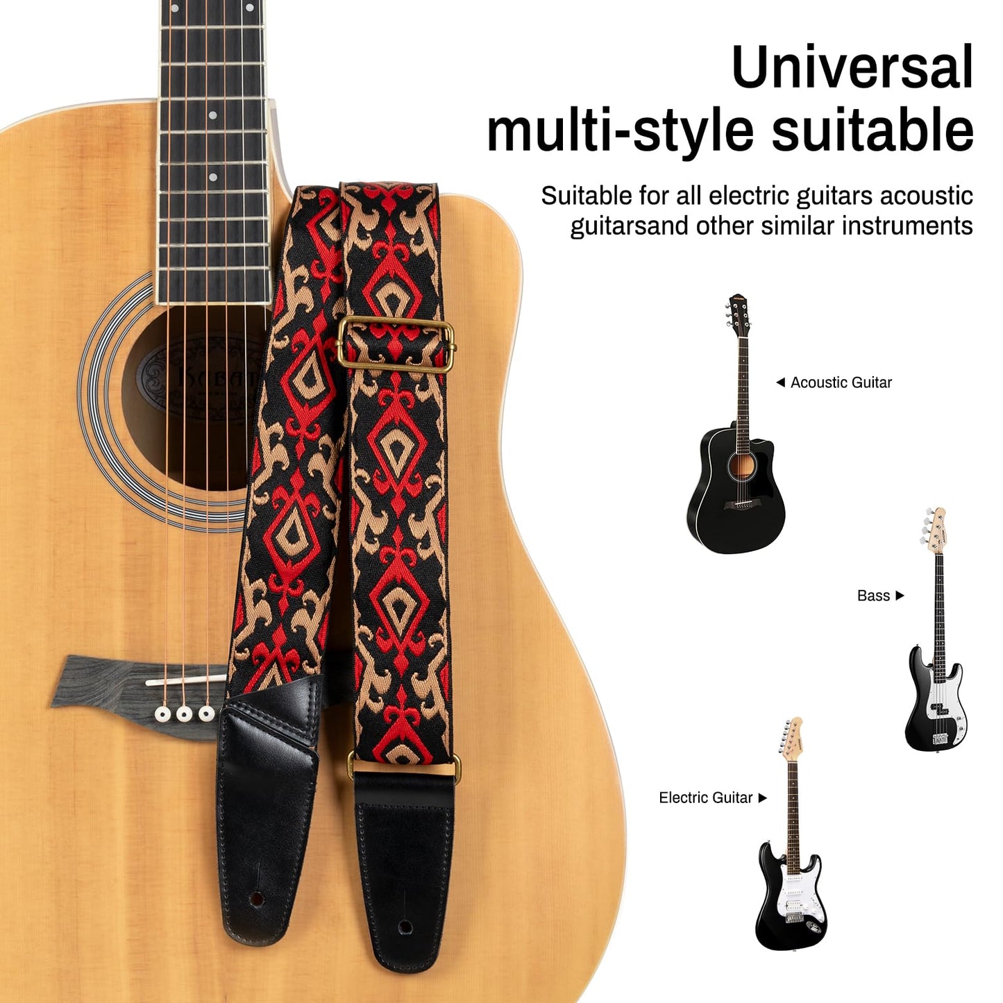 AODSK Guitar Strap Vintage Woven Adjustable,includes 2 Strap Locks, For Bass, Electric & Acoustic Guitars (Gilded Sonata)