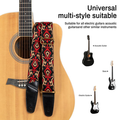 AODSK Guitar Strap Vintage Woven Adjustable,includes 2 Strap Locks, For Bass, Electric & Acoustic Guitars (Gilded Sonata)
