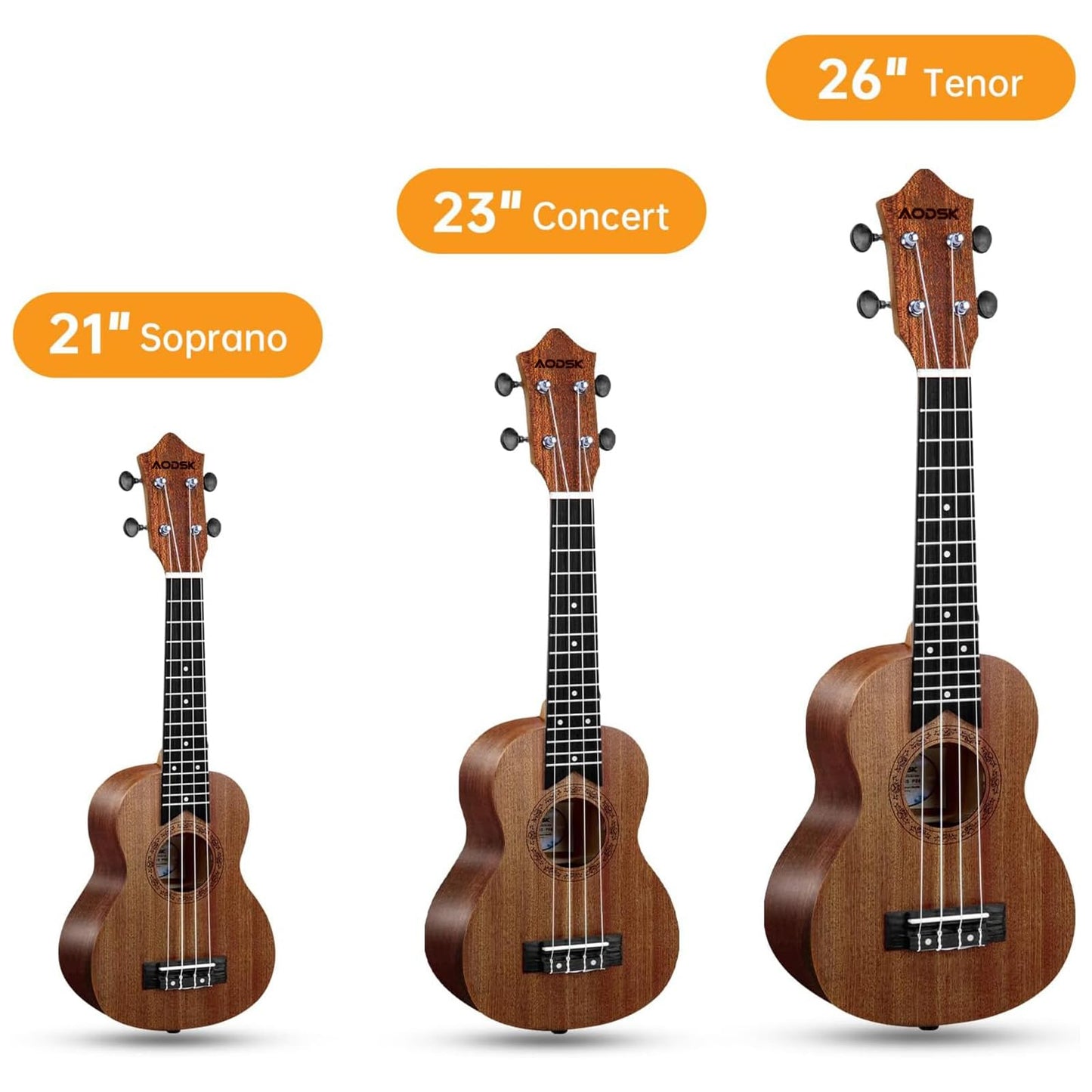 AODSK Concert Ukulele for Beginner 23 Inch Ukelele Kit with Gig Bag StrapTuner Nylon String 4 Picks Cloth Online Lesson Holiday Gift