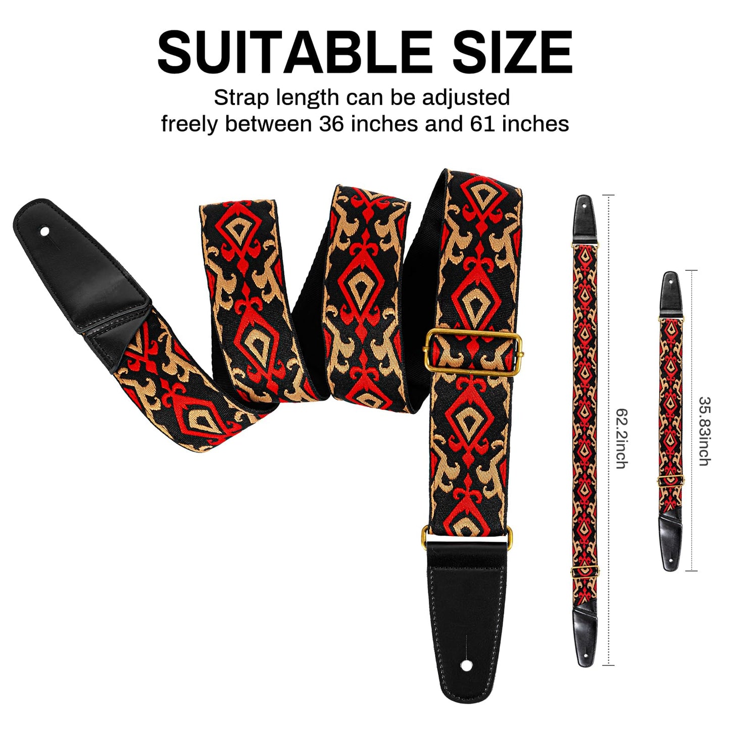 AODSK Guitar Strap Vintage Woven Adjustable,includes 2 Strap Locks, For Bass, Electric & Acoustic Guitars (Gilded Sonata)