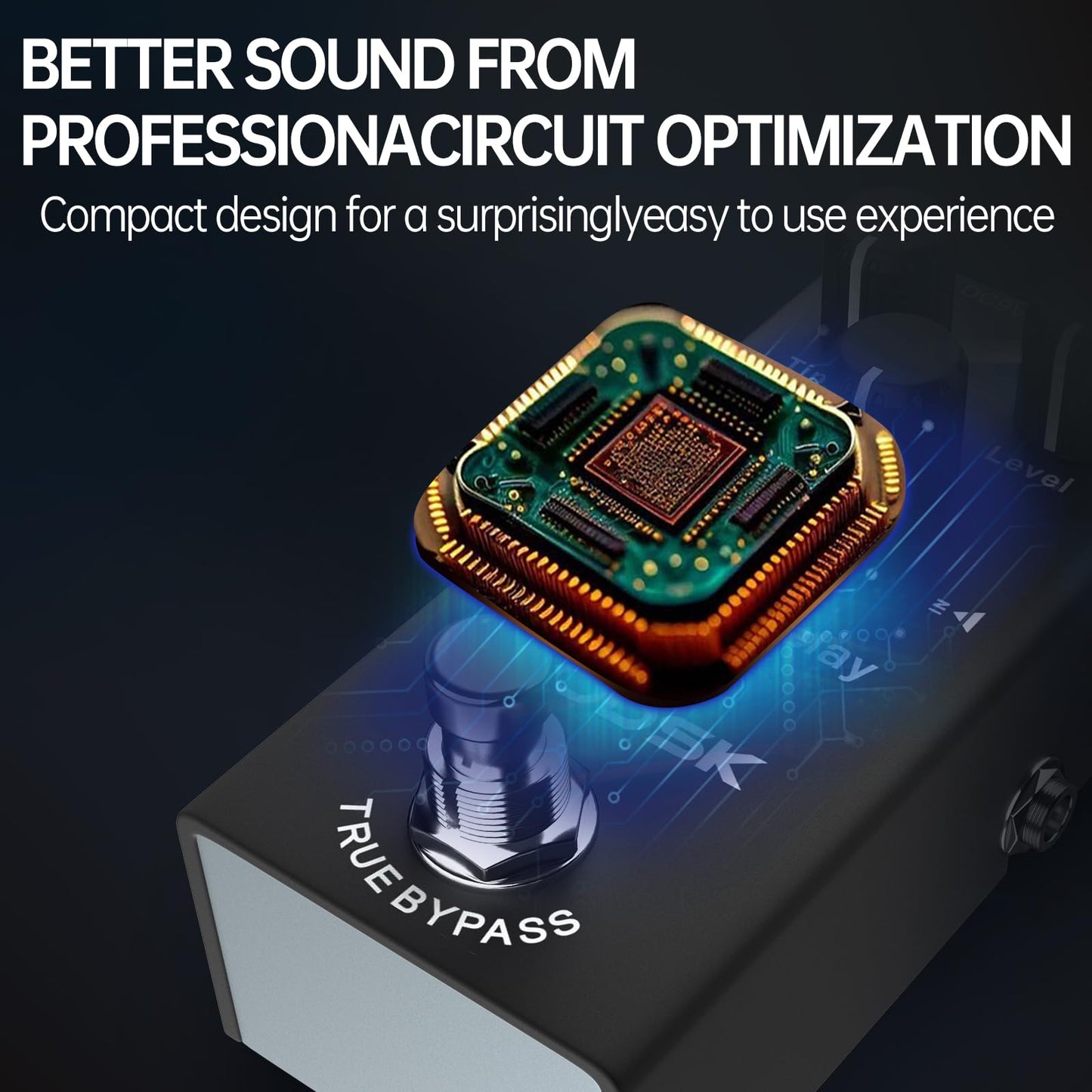 AODSK エレキギターエフェクトペダル、デジタルディレイ、タイム、レベル、リピート、トゥルーバイパス、9V DC