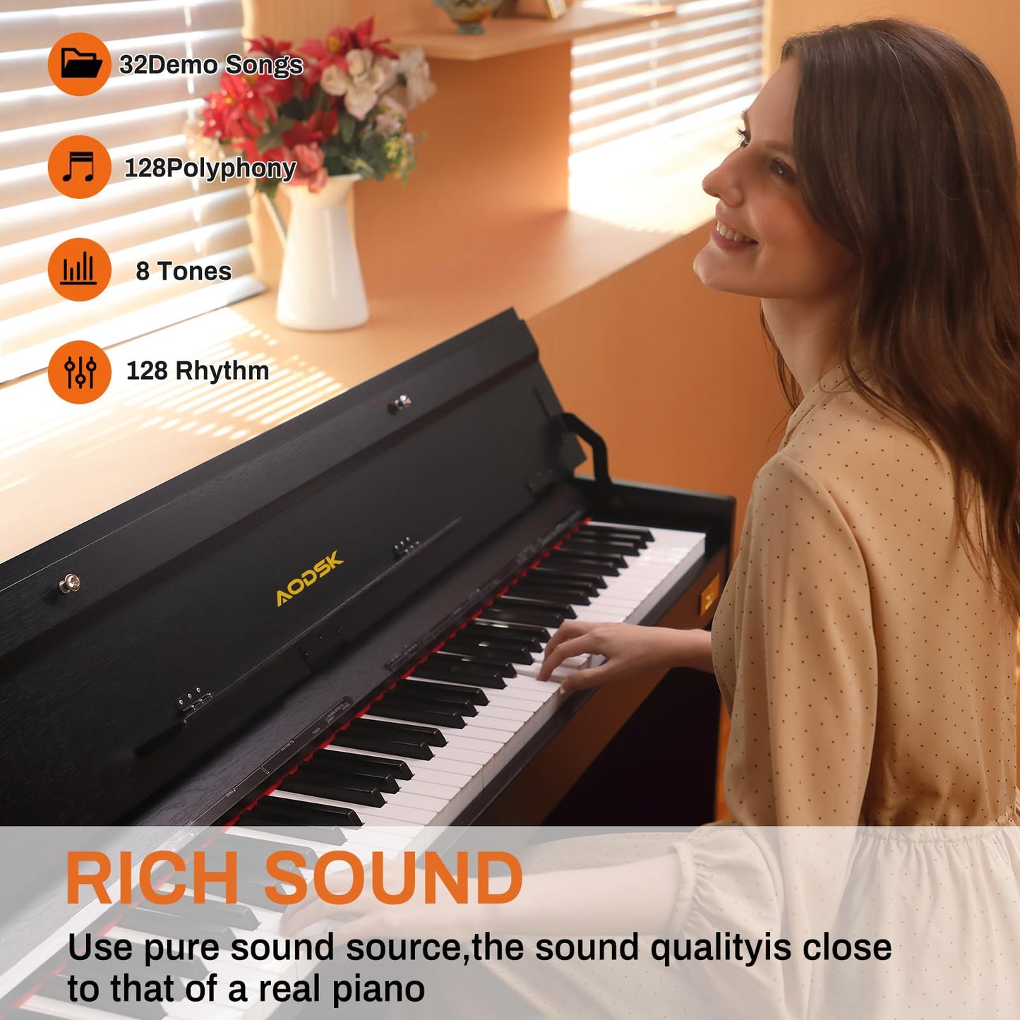 AODSK 88-Key Weighted keyboard piano,Hammer Action Digital Piano with Speakers,Furniture Stand and Triple Pedals,piano keyboard 88 keys Beginner's Course- Support Headphones,Piano Lessons,B-83S