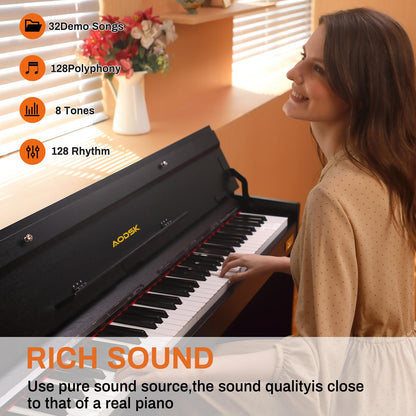 AODSK 88-Key Weighted keyboard piano,Hammer Action Digital Piano with Speakers,Furniture Stand and Triple Pedals,piano keyboard 88 keys Beginner's Course- Support Headphones,Piano Lessons,B-83S
