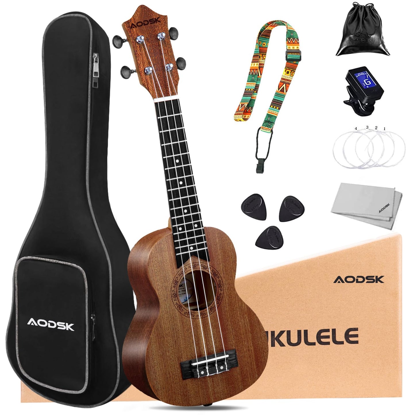 AODSK Tenor Ukulele for Beginner 26 Inch Ukelele Kit with Gig Bag Nylon String 4 Picks Cloth Online Lesson Holiday Gift