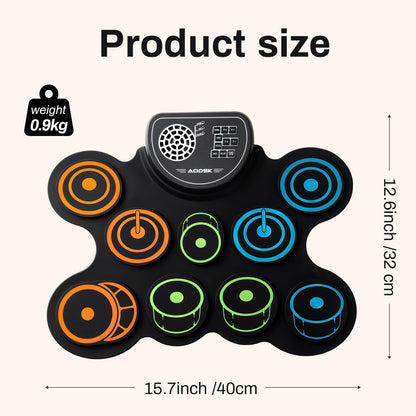 AODSK Electric Drum Set Built-in Speaker, Drum Pad and Sticks, Portable Roll Up Drums Practice Pad, Great Holiday gifts