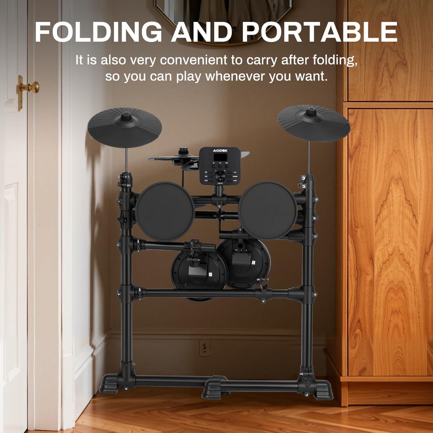 AODSK Electric Drum Set for Beginners with 241 Sounds,4 Quiet Drum Pads,2 Pedal,Throne,Sticks,Electronic Drum with Headphone,AED-400pro