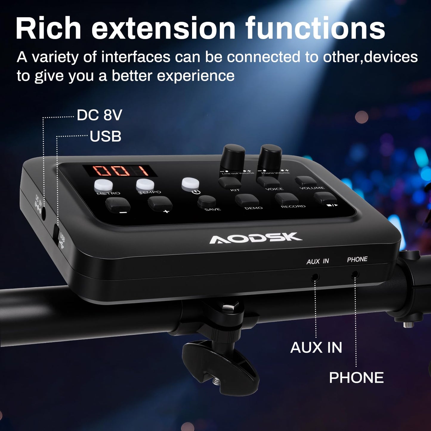 AODSK Electric Drum Set with Quiet Mesh Pads,Electronic Drum for Beginner,USB MIDI,Throne,Headphones,Sticks, Included 40 Kits and 450 Sounds