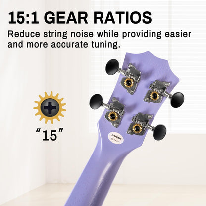 AODSK Soprano Violet Ukulele for Beginner 21 Inch Ukelele with Gig Bag Strap Nylon String 4 Picks Holiday Gift