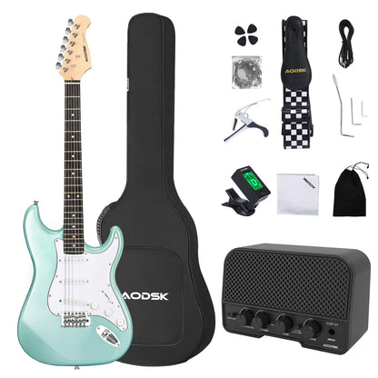 AODSK Electric Guitar for Beginners – 39" Blue SSS | Expressive Single-Coil Electric Guitar Kit with Amp, Gig Bag & Accessories