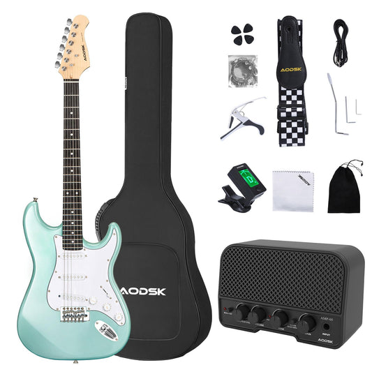 AODSK Electric Guitar for Beginners – 39" Blue SSS | Expressive Single-Coil Electric Guitar Kit with Amp, Gig Bag & Accessories