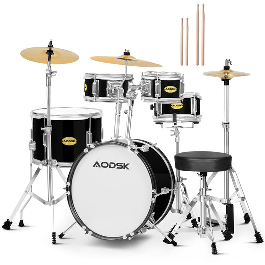 AODSK Drum Sets 5-Piece for Beginners, 14 inch Full Size Complete Drum Kit with Adjustable Throne, Cymbal, Hi-Hat, Pedal & Drumstick