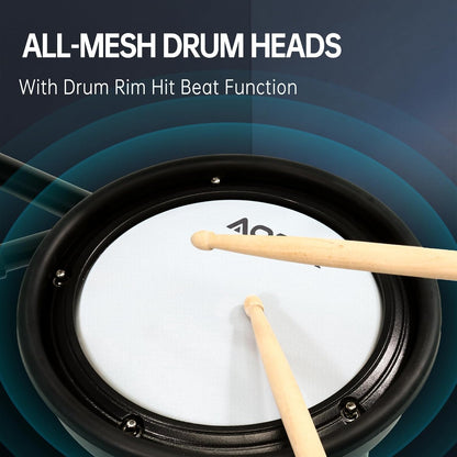 AODSK Electric Drum Set with Quiet Mesh Pads,Electronic Drum for Beginner,USB MIDI,Throne,Headphones,Sticks, Included 15 Kits and 195 Sounds (AED-403-Teenagers Beginners)