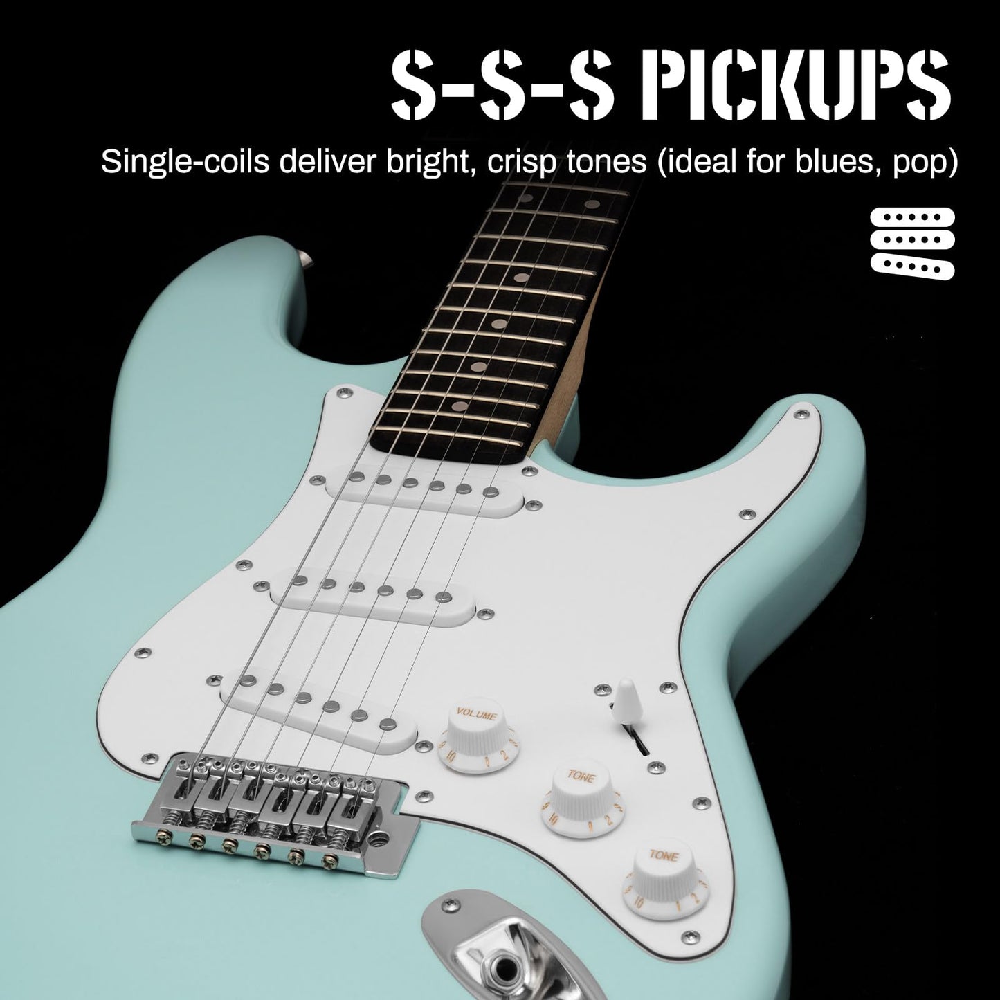 AODSK Electric Guitar for Beginners – 39" Blue SSS | Expressive Single-Coil Electric Guitar Kit with Amp, Gig Bag & Accessories