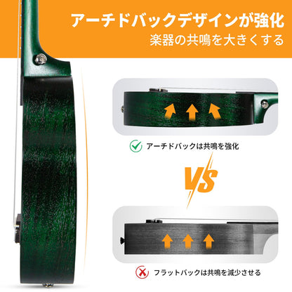 AODSK Soprano Green Ukulele for Beginner 21 Inch Ukelele with Gig Bag Strap Nylon String 4 Picks Holiday Gift