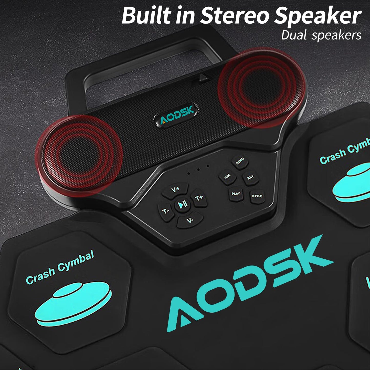 AODSK Electronic Drum Set,9 Practice Pad with Headphone Jack,Roll-up Machine Built-in Speaker Drum Pedals Drum Sticks,Great Holiday Christmas Birthday Gift