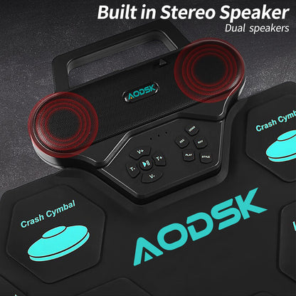 AODSK Electronic Drum Set,9 Practice Pad with Headphone Jack,Roll-up Machine Built-in Speaker Drum Pedals Drum Sticks,Great Holiday Christmas Birthday Gift