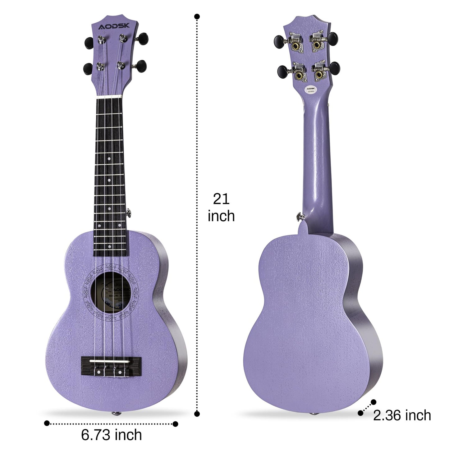 AODSK Soprano Violet Ukulele for Beginner 21 Inch Ukelele with Gig Bag Strap Nylon String 4 Picks Holiday Gift