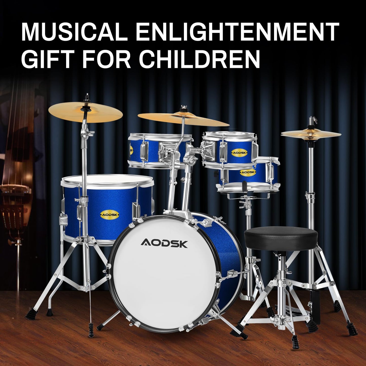 AODSK Drum Sets 5-Piece for Beginners, 14 inch Full Size Complete Drum Kit with Adjustable Throne, Cymbal, Hi-Hat, Pedal & Drumstick