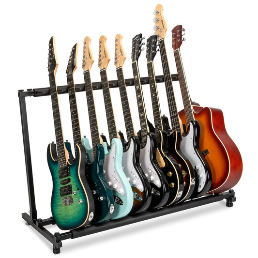 AODSK 9 Multi Guitar Stand Rack With Folding Design, Portable Black Holder for Multiple Guitars & Bass, Studio & Home Display