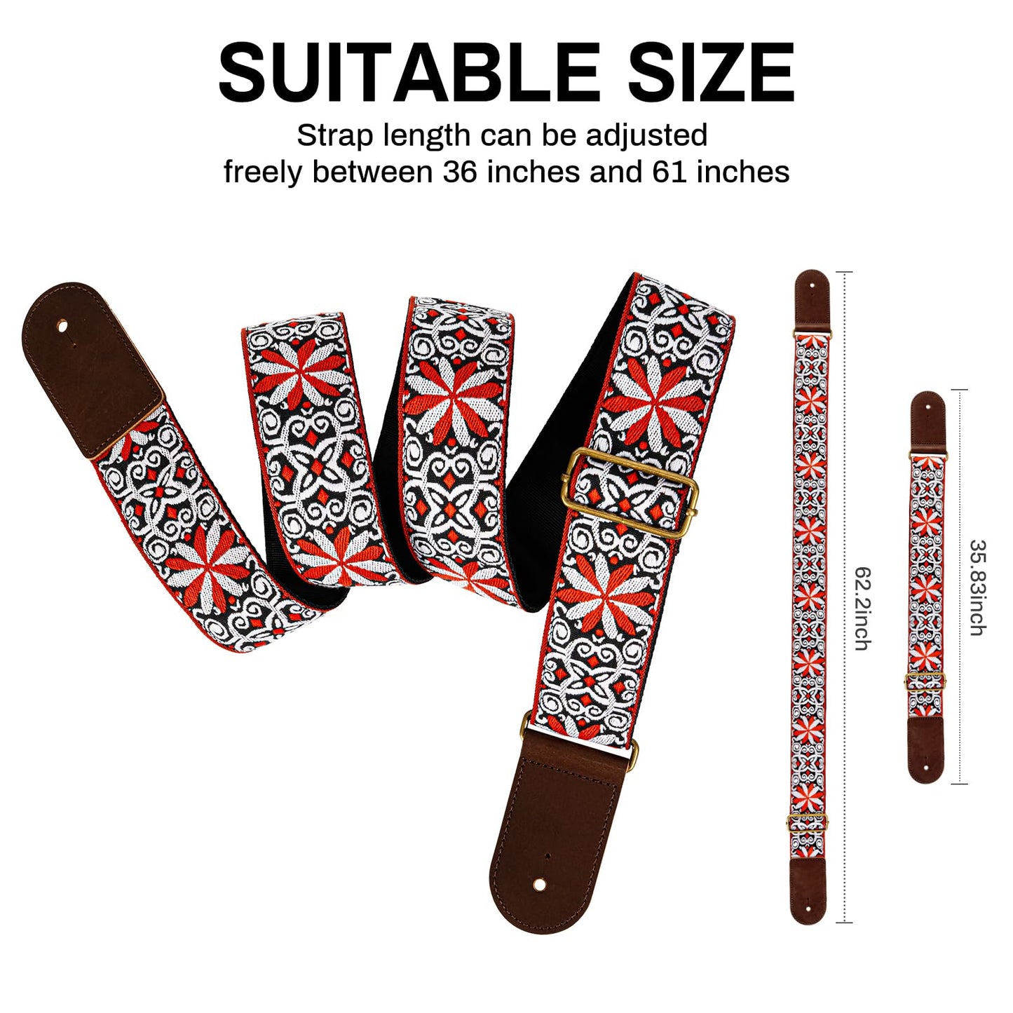 AODSK Guitar Strap Vintage Woven Adjustable,includes 2 Strap Locks, For Bass, Electric & Acoustic Guitars (Orange Vine)