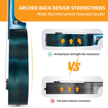 AODSK Soprano Blue Ukulele for Beginner 21 Inch Ukelele with Gig Bag Strap Nylon String 4 Picks Holiday Gift