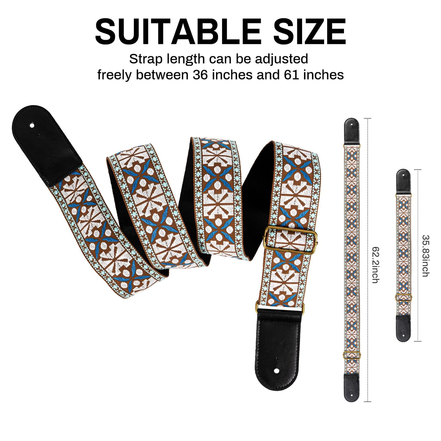 AODSK Guitar Strap Vintage Woven Adjustable,includes 2 Strap Locks, For Bass, Electric & Acoustic Guitars (Boho Weave)
