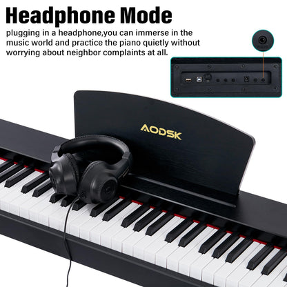 Aodsk 88 Key keyboard piano, Portable Digital Piano for Beginners,128 Tone,128 Rhythm, 20 Demo Song, with Sustain Pedal, Carrying Case, Complimentary Online Piano Lessons