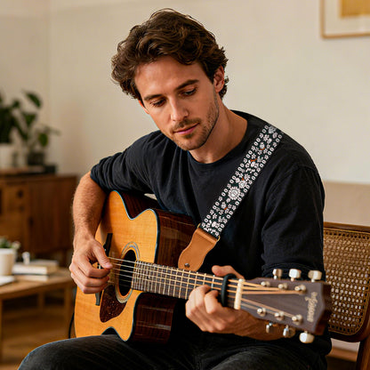 AODSK Guitar Strap Vintage Woven Adjustable,includes 2 Strap Locks, For Bass, Electric & Acoustic Guitars (Pink Bloom)