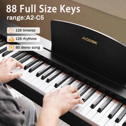 Aodsk 88 Key keyboard piano, Portable Digital Piano for Beginners,128 Tone,128 Rhythm, 20 Demo Song, with Sustain Pedal, Carrying Case, Complimentary Online Piano Lessons