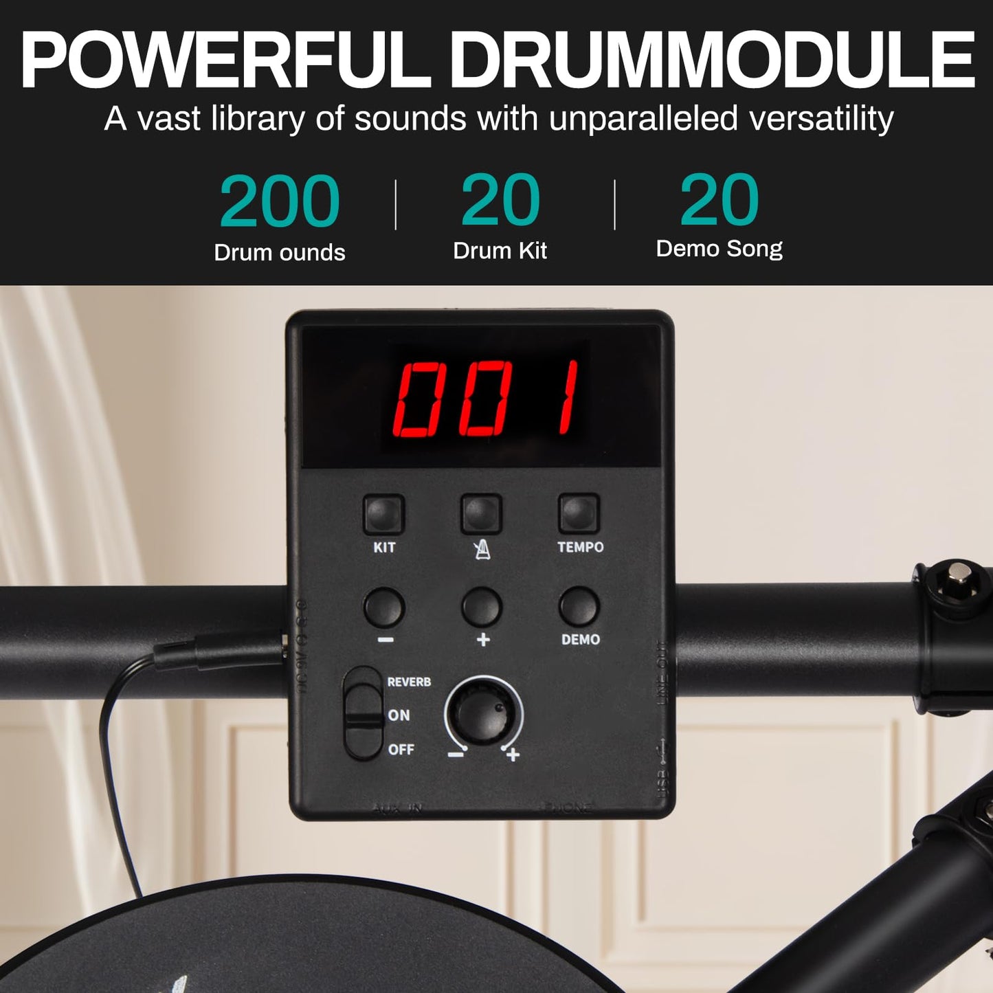 AODSK Electric Drum Set with 4 Quiet Drum Pads,Portable and Solid Drum Set for Beginner with 200 Sounds,2 Switch Pedal,Drum Throne,Drumsticks,Headphones (UAED-403T)