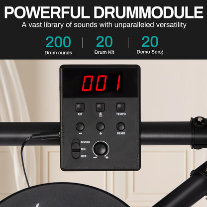 AODSK Electric Drum Set with 4 Quiet Drum Pads,Portable and Solid Drum Set for Beginner with 200 Sounds,2 Switch Pedal,Drum Throne,Drumsticks,Headphones (UAED-403T)