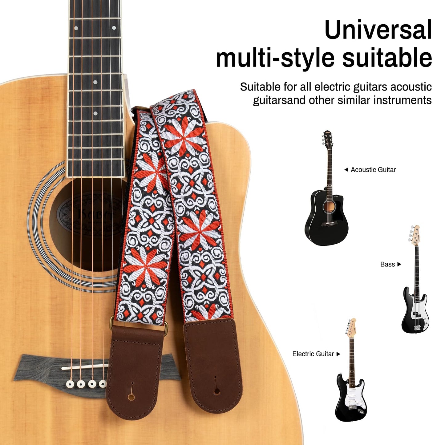 AODSK Guitar Strap Vintage Woven Adjustable,includes 2 Strap Locks, For Bass, Electric & Acoustic Guitars (Orange Vine)