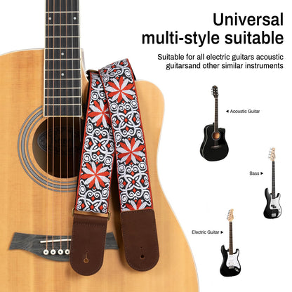 AODSK Guitar Strap Vintage Woven Adjustable,includes 2 Strap Locks, For Bass, Electric & Acoustic Guitars (Orange Vine)