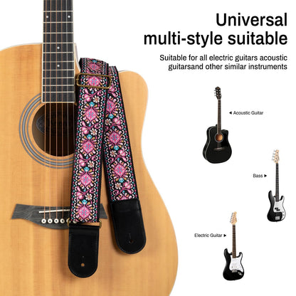 AODSK Guitar Strap Vintage Woven Adjustable,includes 2 Strap Locks, For Bass, Electric & Acoustic Guitars (Pink Paisley)